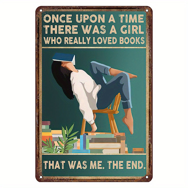 Enhance your home decor with this charming retro metal tin sign featuring a humorous library book shop design. Perfect for adding a touch of nostalgia to any room.