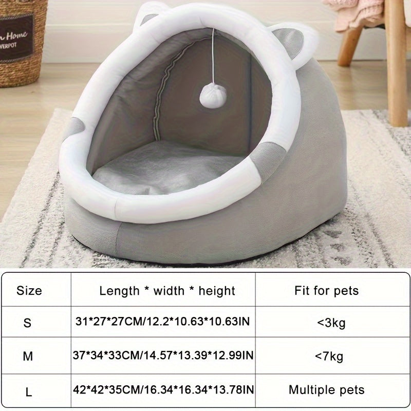 Cozy Cartoon Cat Cave Bed keeps your kitten warm and snug.