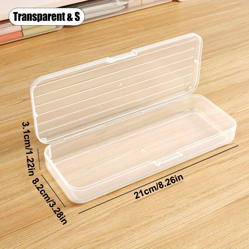 1pc Plastic Transparent Multipurpose Storage Box for organizing pens, pencils, markers, erasers, tape, stickers, and beads in homes, schools, and offices.