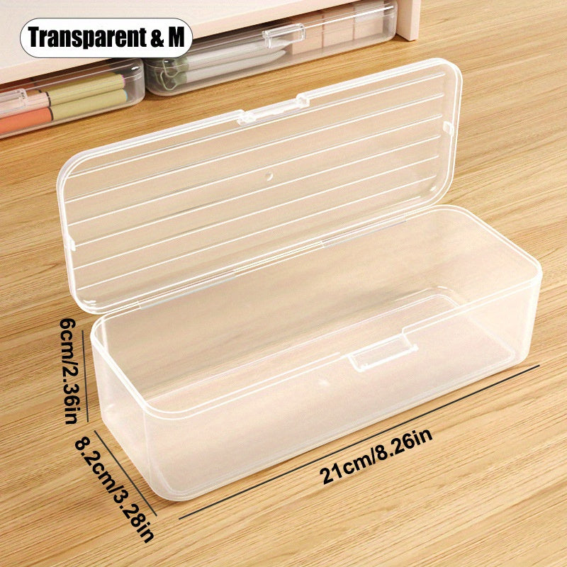 1pc Plastic Transparent Multipurpose Storage Box for organizing pens, pencils, markers, erasers, tape, stickers, and beads in homes, schools, and offices.