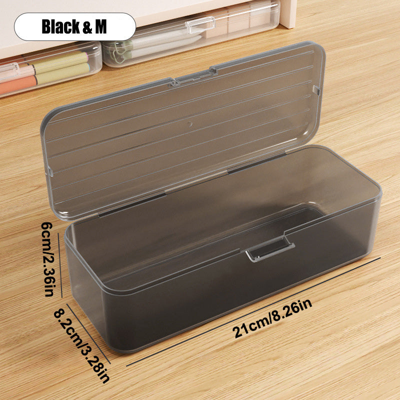 1pc Plastic Transparent Multipurpose Storage Box for organizing pens, pencils, markers, erasers, tape, stickers, and beads in homes, schools, and offices.