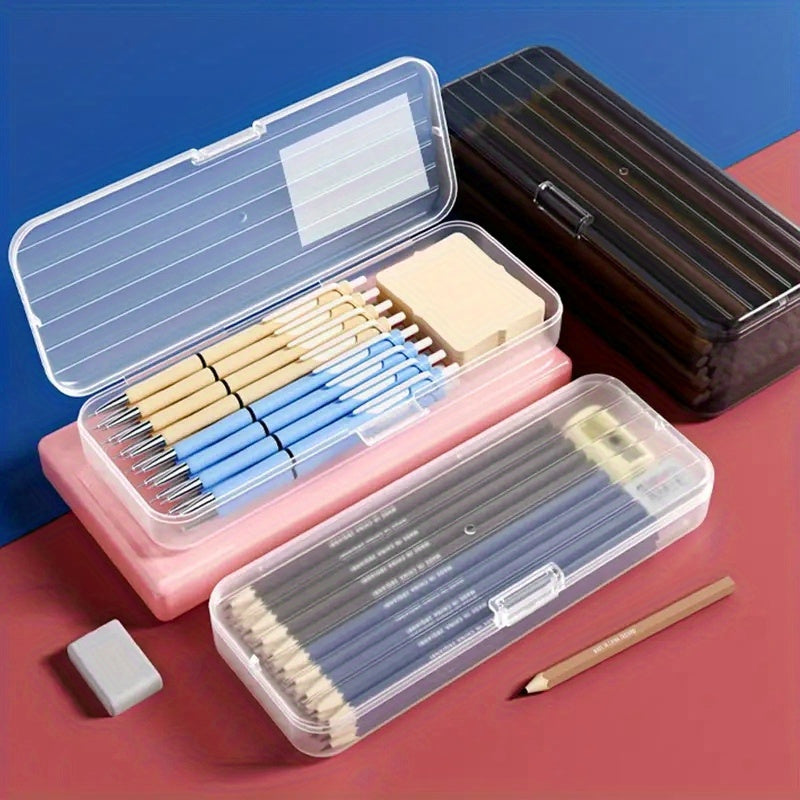 1pc Plastic Transparent Multipurpose Storage Box for organizing pens, pencils, markers, erasers, tape, stickers, and beads in homes, schools, and offices.