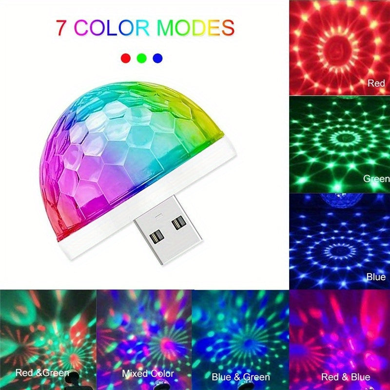 1 USB Mini Disco Light is sound-activated and features multi-colored LEDs, perfect for parties, clubs, and karaoke.