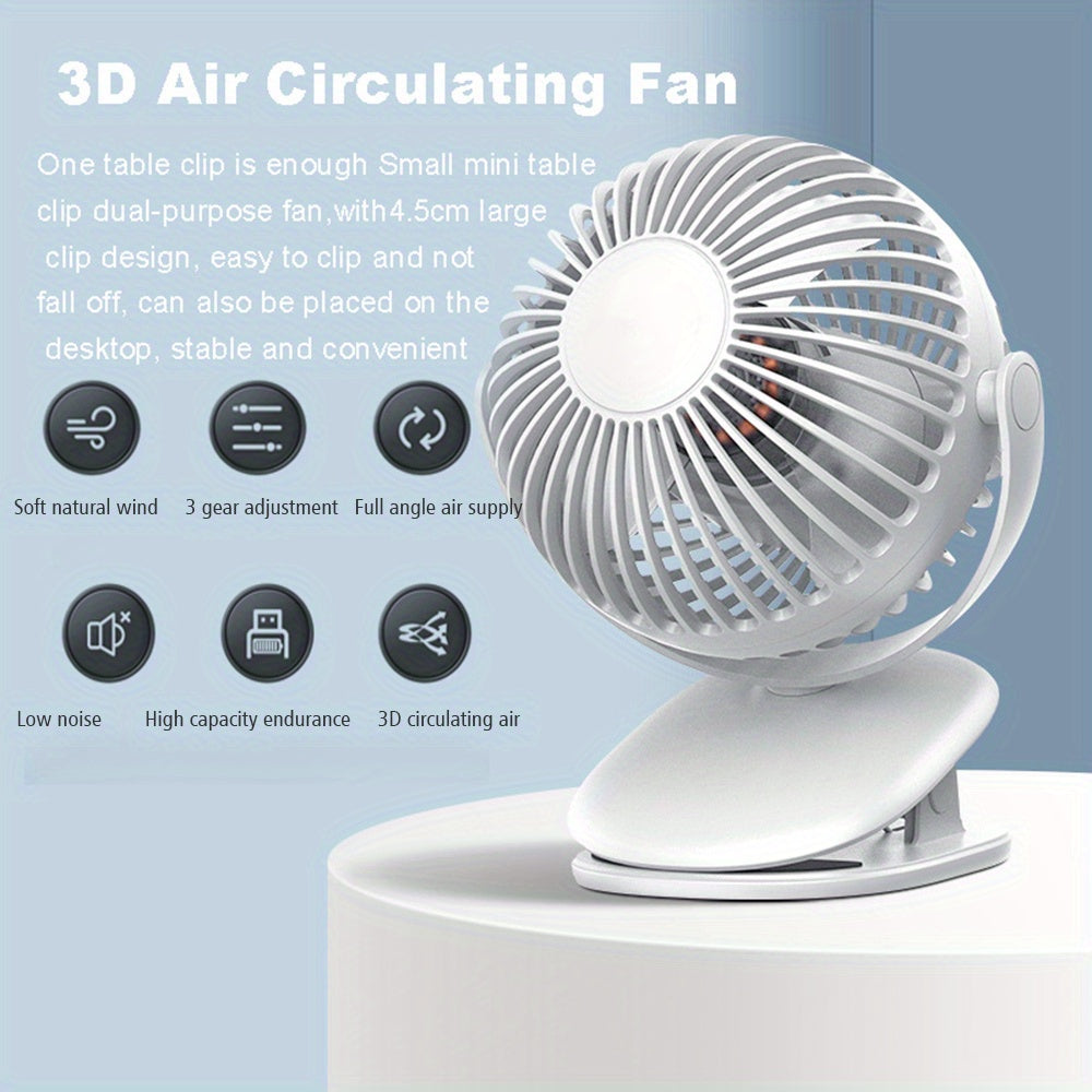 Get your hands on the 1pc Bubble Planet Desktop Clip Fan with a low noise level of 16 decibels. This USB charging fan provides 3D circulation wind, making it perfect for personal use in dormitories. A must-have for the summer, this small fan is essential