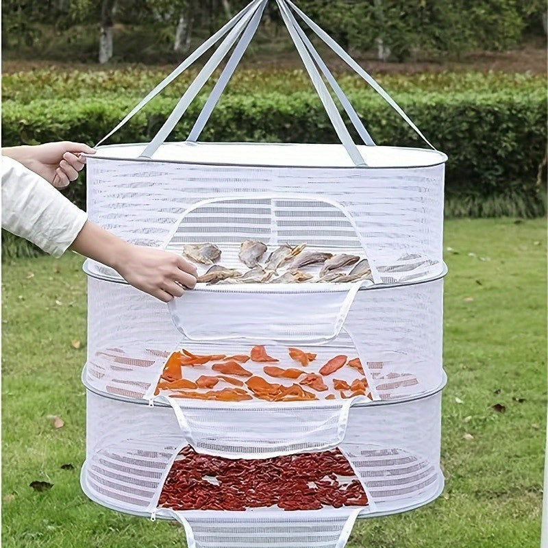 Foldable Drying Rack with Zipper and 1-3 Layers - Made with Non-Toxic Polyester Mesh for Fish, Shrimp, Herbs, and More - Convenient Hanging Design