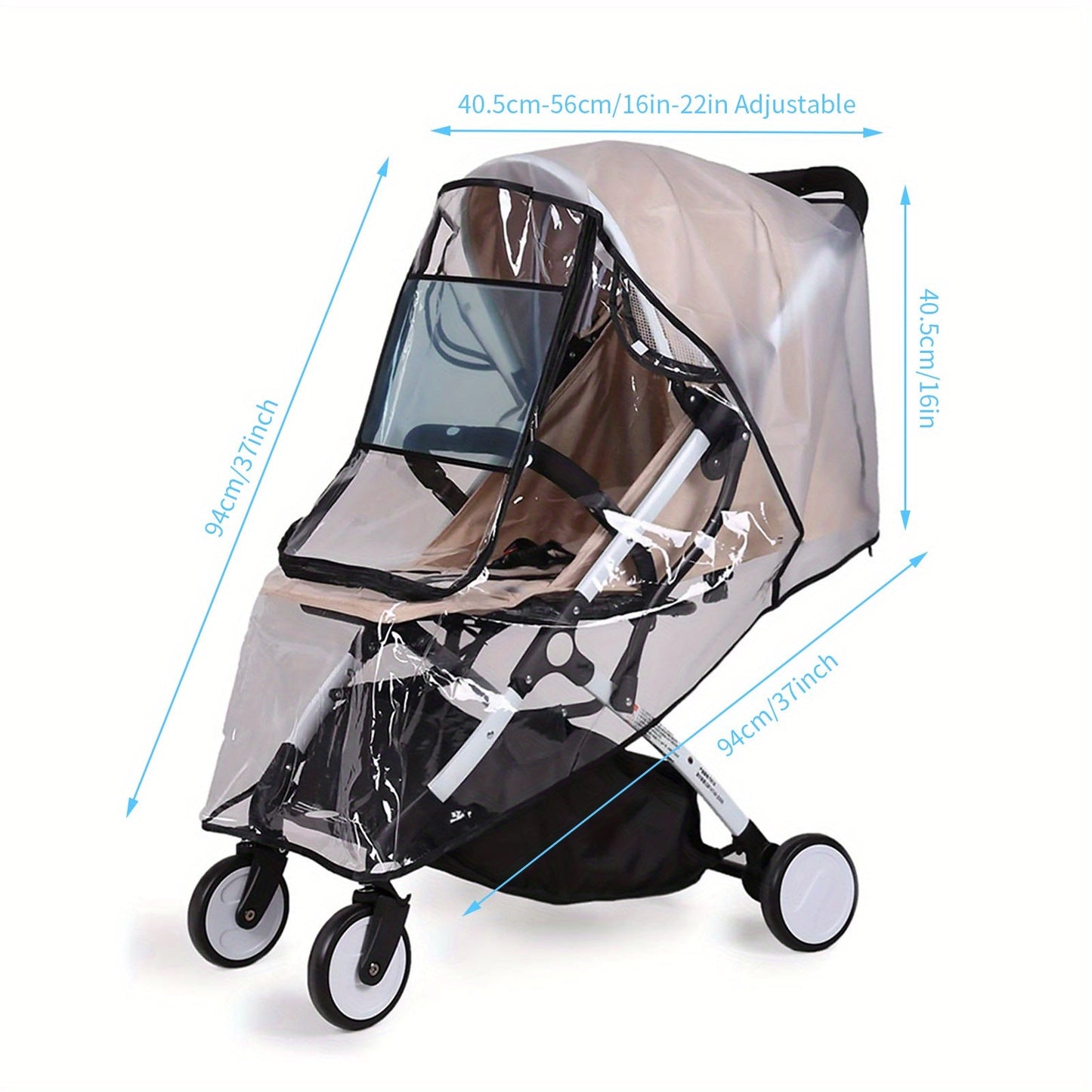 Protect your pushchair with this universal rain cover. Made from transparent material with a zip for easy access, this water resistant cover is durable and perfect for keeping your pram stroller shielded from wind, dust, and weather. Ideal for stroller