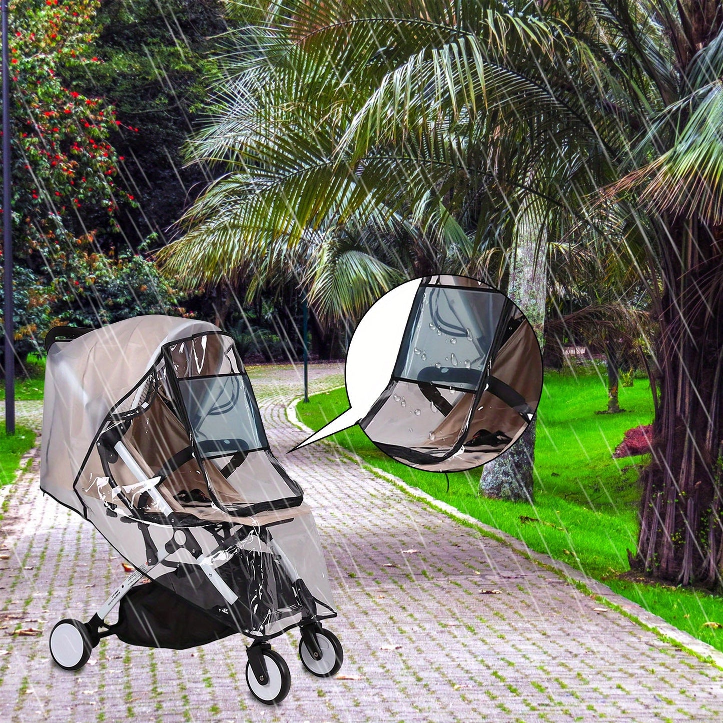 Protect your pushchair with this universal rain cover. Made from transparent material with a zip for easy access, this water resistant cover is durable and perfect for keeping your pram stroller shielded from wind, dust, and weather. Ideal for stroller