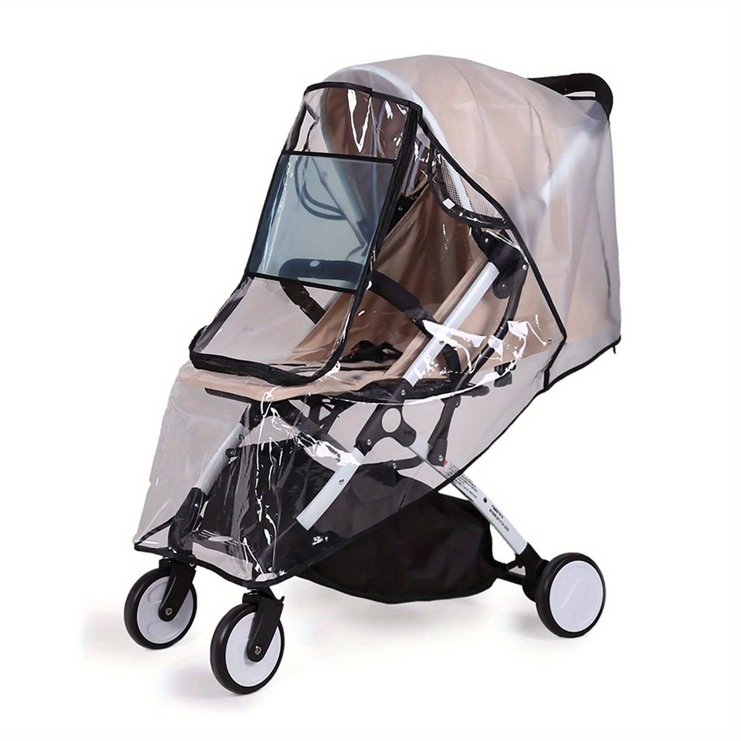 Protect your pushchair with this universal rain cover. Made from transparent material with a zip for easy access, this water resistant cover is durable and perfect for keeping your pram stroller shielded from wind, dust, and weather. Ideal for stroller