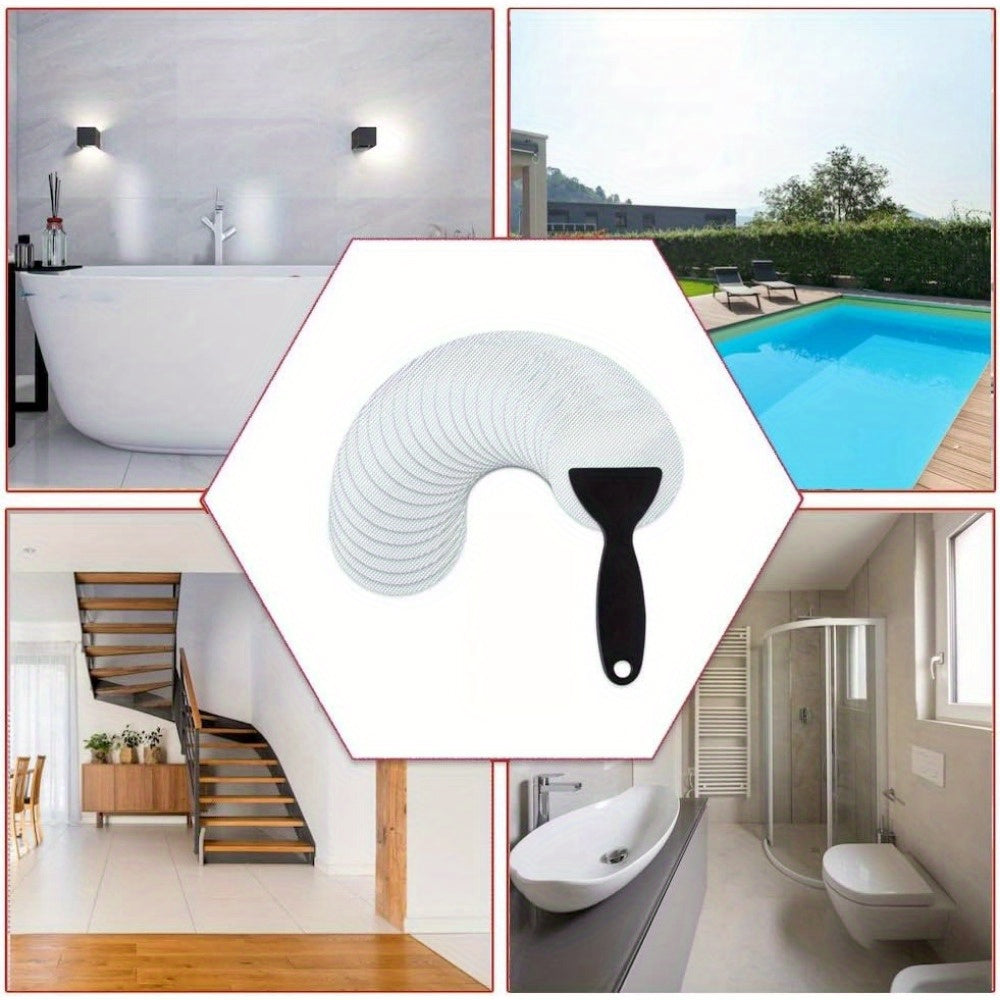 Set of 6 Non-Slip Bathtub Stickers with Scraper - Adhesive Safety Treads for Shower and Bathroom, Hand Wash Recommended