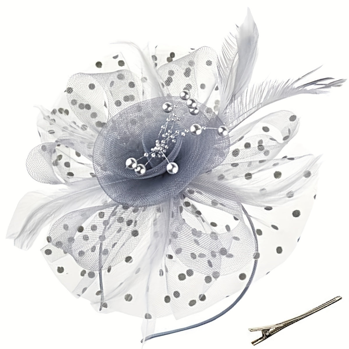 Women's Vintage Chic Fascinator Hat - Elegant 50s & 60s Style with Beautiful Mesh Flower, Feathers, and Clip Headband - Ideal for Tea Parties, Derby Days, Weddings, and Retro Gatherings