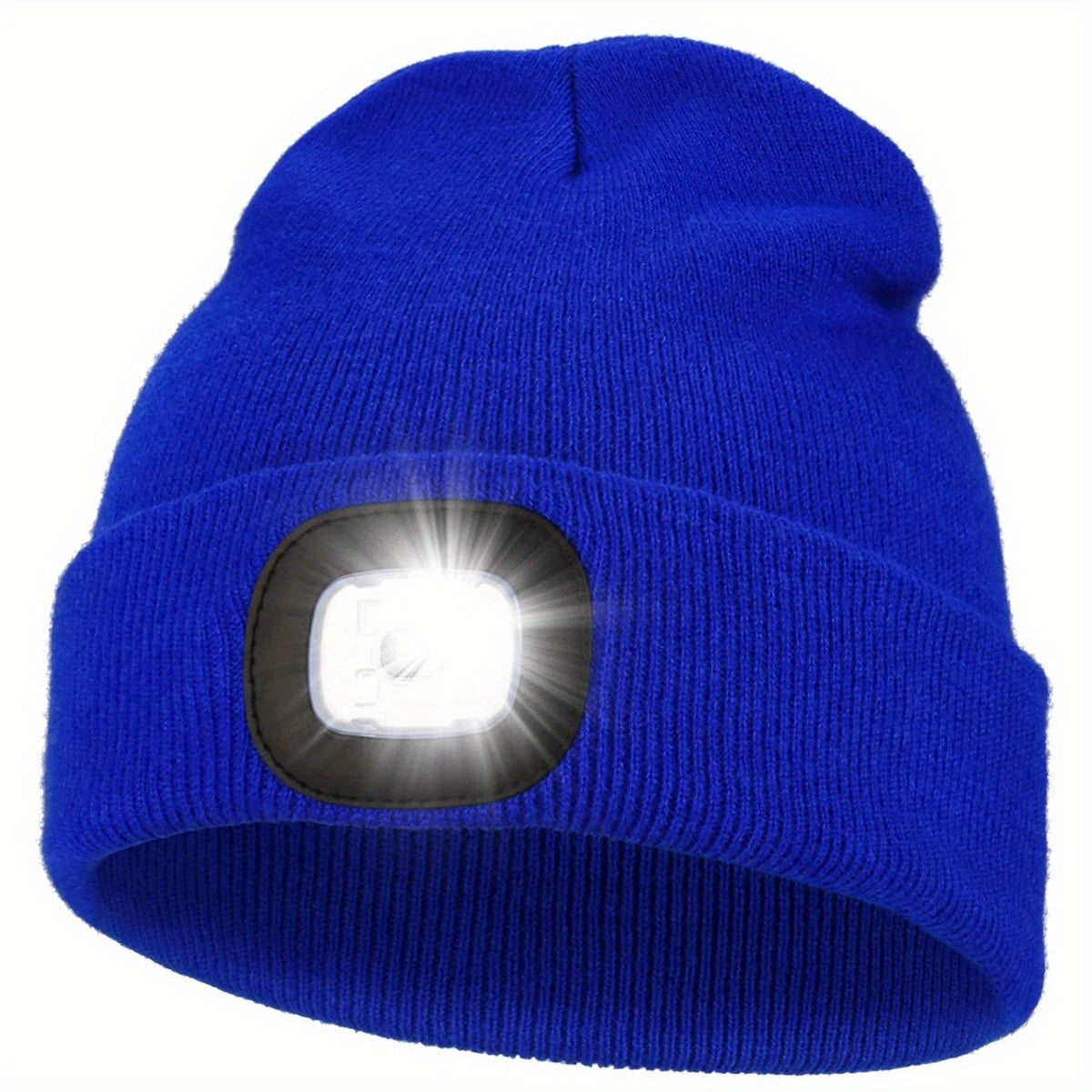 One piece of unisex beanie hat with LED light, featuring 4 LED lights powered by button cell batteries. This knitted hat allows for hands-free illumination, making it perfect for night walking, fishing, camping, and hunting.