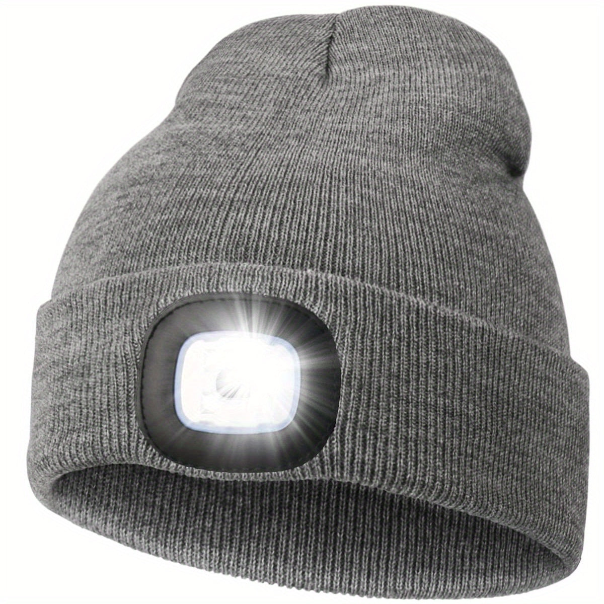 One piece of unisex beanie hat with LED light, featuring 4 LED lights powered by button cell batteries. This knitted hat allows for hands-free illumination, making it perfect for night walking, fishing, camping, and hunting.