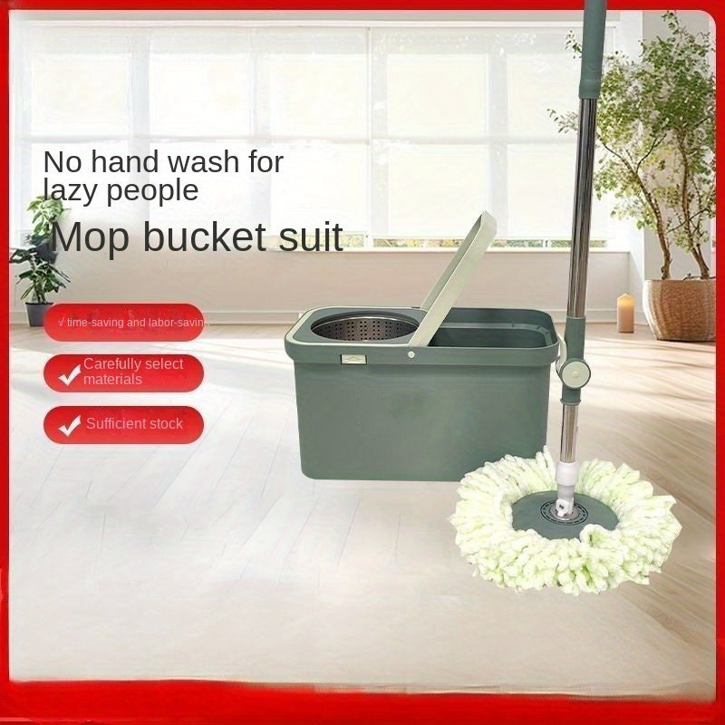 Household Spin Mop and Bucket Set with 2 Mop Cloths - A Rotating Floor Mop for Hands-free Cleaning. Ideal for Home, Kitchen, Bathroom Floors. Can be used for Dust Removal, Dry and Wet Cleaning. Essential Cleaning Supplies for Every Home.