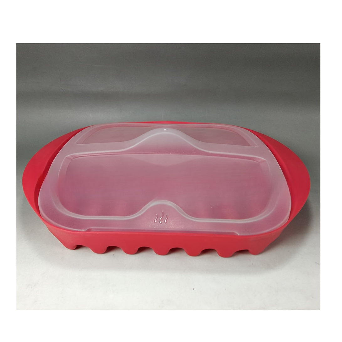 Microwave Bacon Tray with Grill, Pizza and Sauce Trays, Oven Cooker - Red and White Kitchen Gadget.