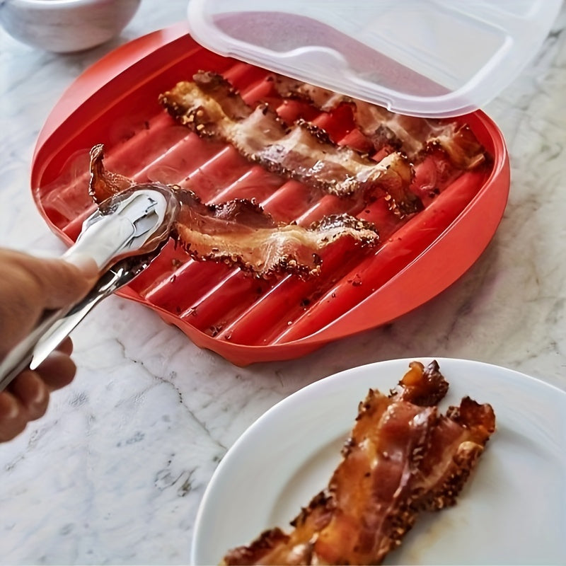 Microwave Bacon Tray with Grill, Pizza and Sauce Trays, Oven Cooker - Red and White Kitchen Gadget.