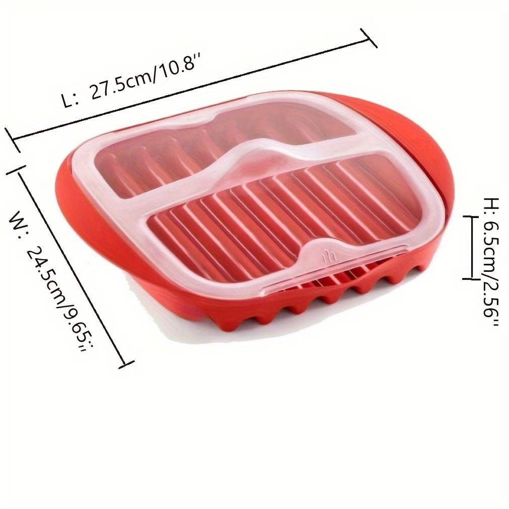 Microwave Bacon Tray with Grill, Pizza and Sauce Trays, Oven Cooker - Red and White Kitchen Gadget.