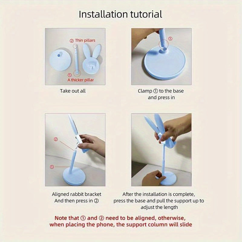 Adjustable height mobile phone holder for live broadcasts with a rabbit design