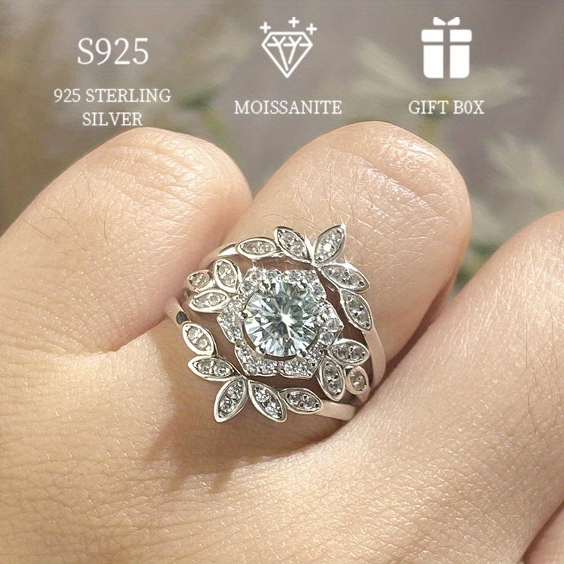 Moissanite Stacking Rings featuring a sparkling flower design in 925 Sterling Silver. This high quality engagement/wedding ring is the perfect gift for her, complete with certificate and gift box.