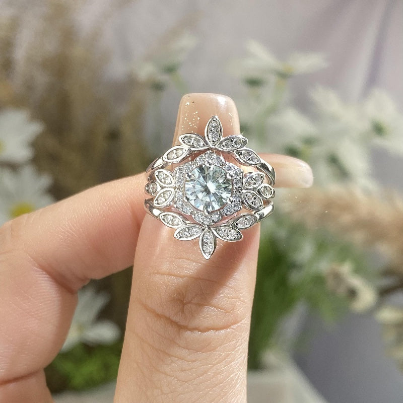 Moissanite Stacking Rings featuring a sparkling flower design in 925 Sterling Silver. This high quality engagement/wedding ring is the perfect gift for her, complete with certificate and gift box.