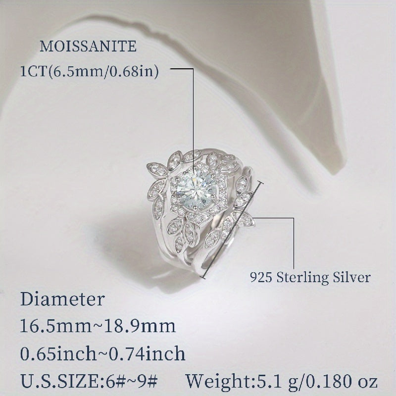 Moissanite Stacking Rings featuring a sparkling flower design in 925 Sterling Silver. This high quality engagement/wedding ring is the perfect gift for her, complete with certificate and gift box.