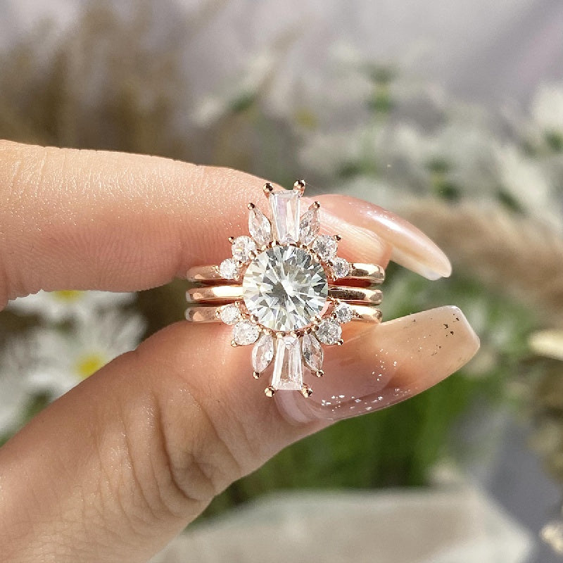 Moissanite Stacking Rings with 1/2ct Stone in 925 Sterling Silver Featuring a Sparkling Flower Design, a Symbol of Beauty and Luxury. This High Quality Engagement/Wedding Ring Comes in a Gift Box.