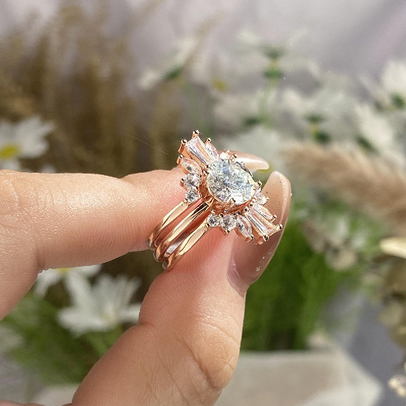 Moissanite Stacking Rings with 1/2ct Stone in 925 Sterling Silver Featuring a Sparkling Flower Design, a Symbol of Beauty and Luxury. This High Quality Engagement/Wedding Ring Comes in a Gift Box.