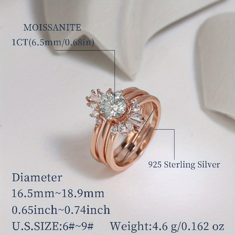 Moissanite Stacking Rings with 1/2ct Stone in 925 Sterling Silver Featuring a Sparkling Flower Design, a Symbol of Beauty and Luxury. This High Quality Engagement/Wedding Ring Comes in a Gift Box.