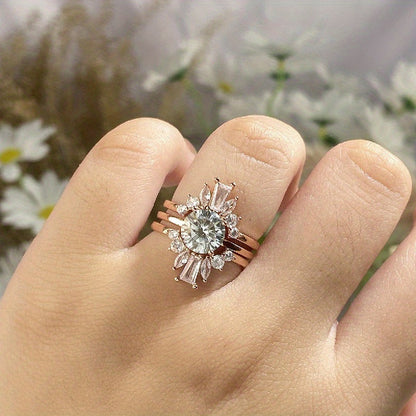 Moissanite Stacking Rings with 1/2ct Stone in 925 Sterling Silver Featuring a Sparkling Flower Design, a Symbol of Beauty and Luxury. This High Quality Engagement/Wedding Ring Comes in a Gift Box.