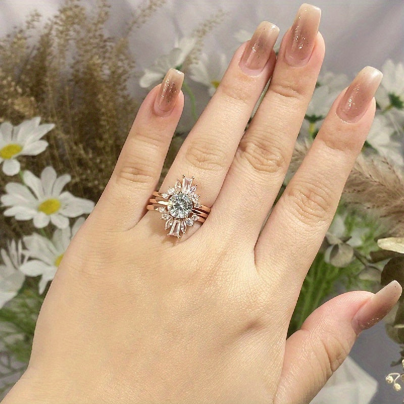 Moissanite Stacking Rings with 1/2ct Stone in 925 Sterling Silver Featuring a Sparkling Flower Design, a Symbol of Beauty and Luxury. This High Quality Engagement/Wedding Ring Comes in a Gift Box.