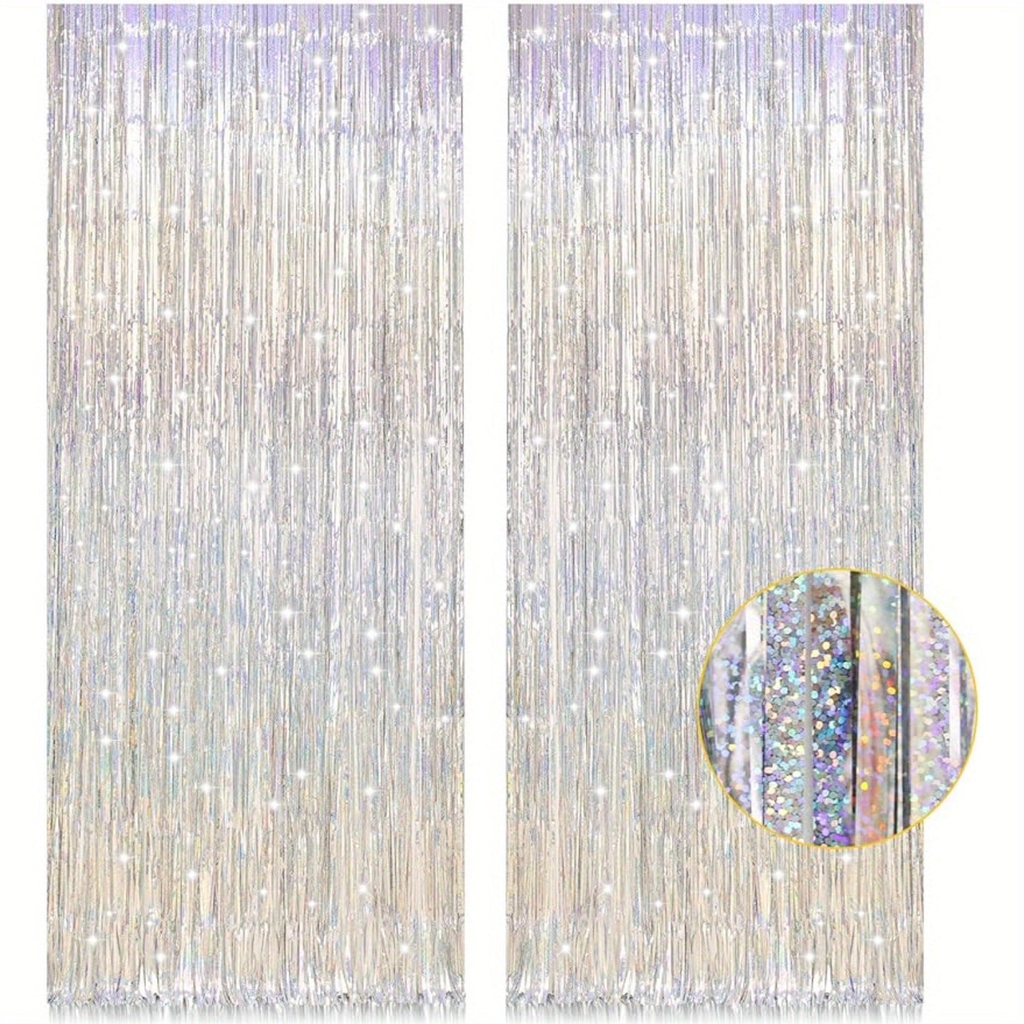 1pc 97.54cm x 201.17cm Silver Metallic Tinsel Foil Fringe, Door Streamer for Party Decorations