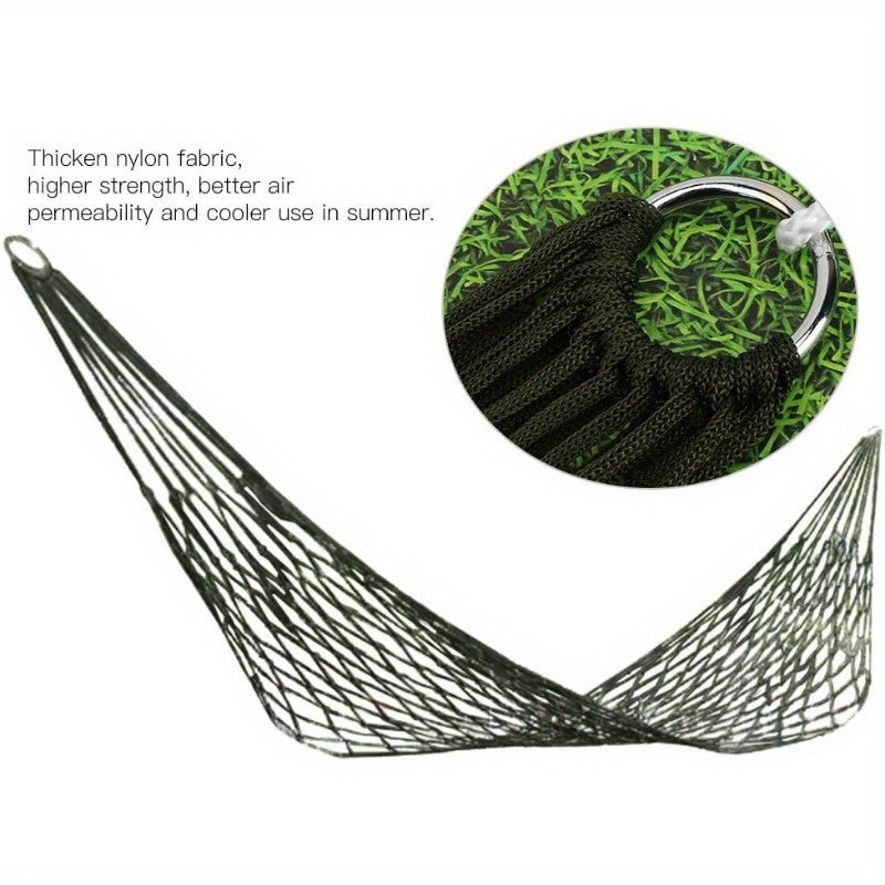 Sturdy Nylon Hammock for Outdoor Relaxation - Multi-Functional Green Mesh Swing for Garden or Beach, Doubles as Picnic Mat or Chair, Perfect for Outdoor Use.