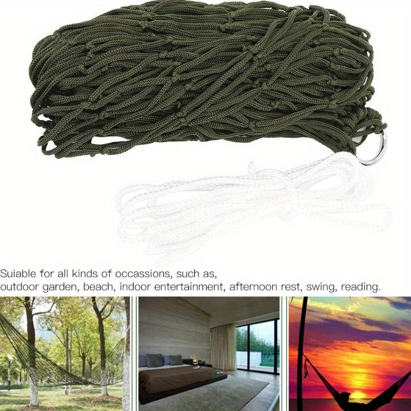 Sturdy Nylon Hammock for Outdoor Relaxation - Multi-Functional Green Mesh Swing for Garden or Beach, Doubles as Picnic Mat or Chair, Perfect for Outdoor Use.