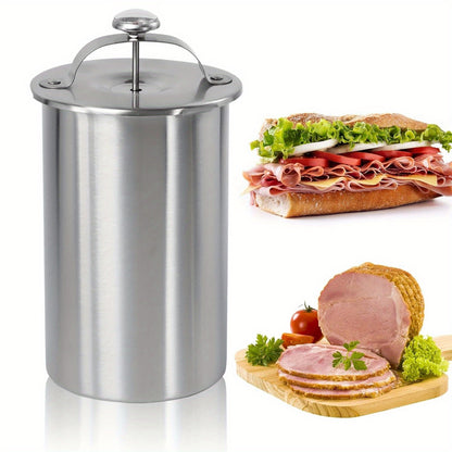 1pc stainless steel meat press machine, halal-friendly, uncharged patty maker for sandwiches, seafood & poultry, durable kitchen accessory.