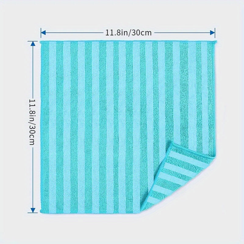 5/10 Microfiber Dish Towels with Striped Print, Scouring Pads and Cleaning Cloths. Absorbent, Easy to Wash. Random Colors. Ideal for Kitchen Cleaning.