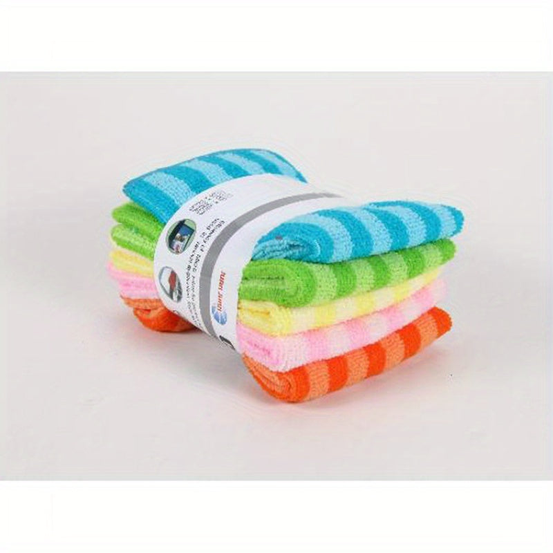 5/10 Microfiber Dish Towels with Striped Print, Scouring Pads and Cleaning Cloths. Absorbent, Easy to Wash. Random Colors. Ideal for Kitchen Cleaning.