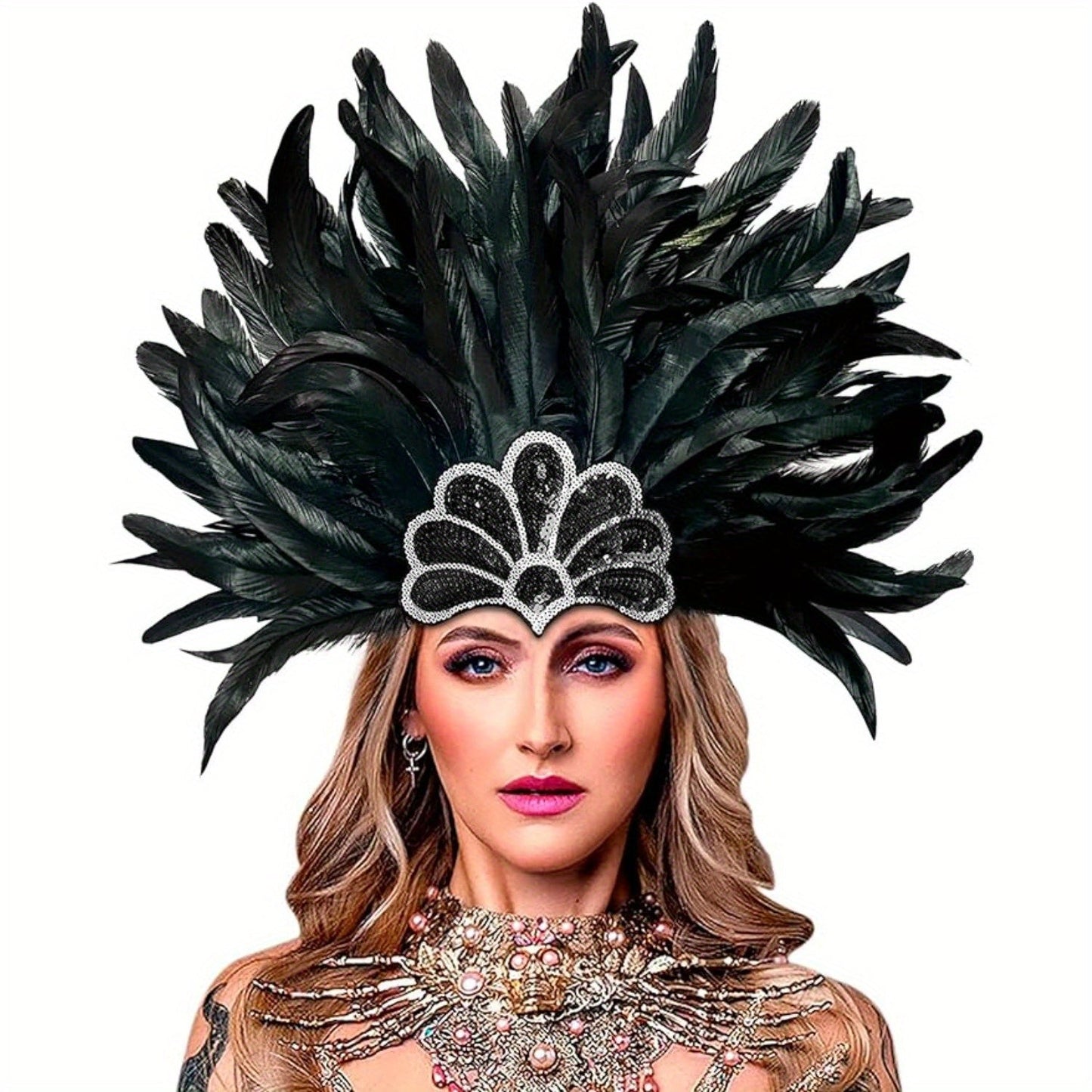 Homelex Women's Black Chicken Feather Headband - 1920s Flapper Polyester Fiber Party Headpiece for Carnival and Pageant