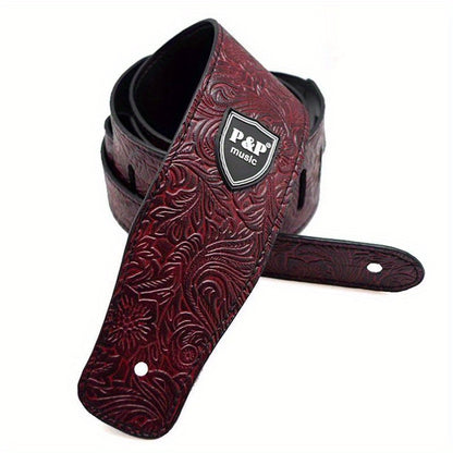 6.35cm Genuine faux leather guitar strap with adjustable soft embroidered belt for classical bass music hobby guitar accessories, with random pattern.