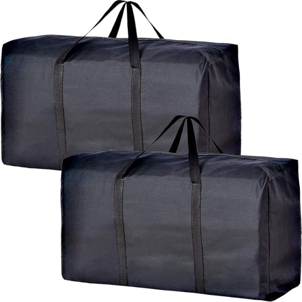 Two sets of four extra large moving bags equipped with strong zippers and carrying handles. These storage bags are ideal for clothes, moving supplies, and can help save space in your bedroom, home, closet, or wardrobe. Perfect for organizing your