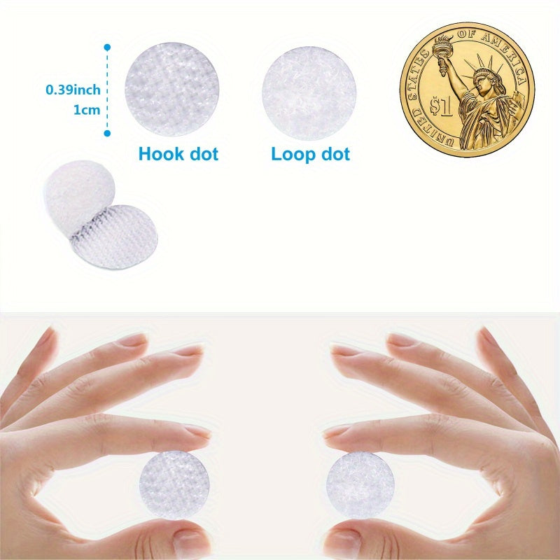 1000 self-adhesive hook & loop dots for DIY crafts, 0.39/1cm nylon coins, ideal for home, office, and classroom use.