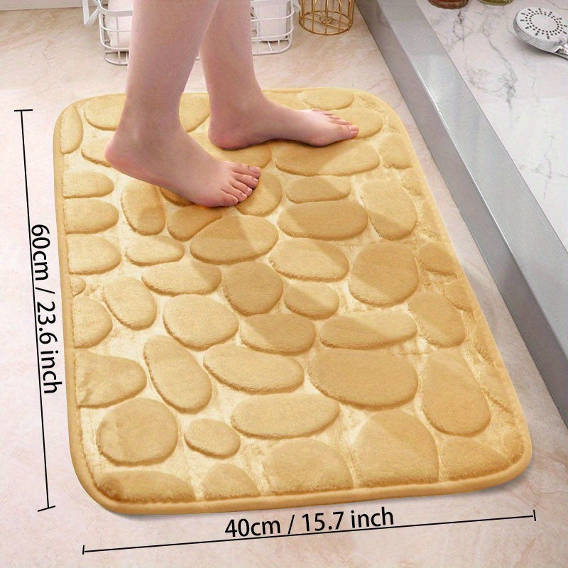 Soft and Non-Slip Cobblestone Pattern Bath Rug with Quick Dry Technology - Water Absorbent Shower Mat for Home Bathroom. Made of Machine Washable Polyester for Easy Cleaning. Perfect Bathroom Accessory and Decor Piece.