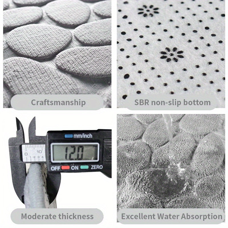 Soft and Non-Slip Cobblestone Pattern Bath Rug with Quick Dry Technology - Water Absorbent Shower Mat for Home Bathroom. Made of Machine Washable Polyester for Easy Cleaning. Perfect Bathroom Accessory and Decor Piece.