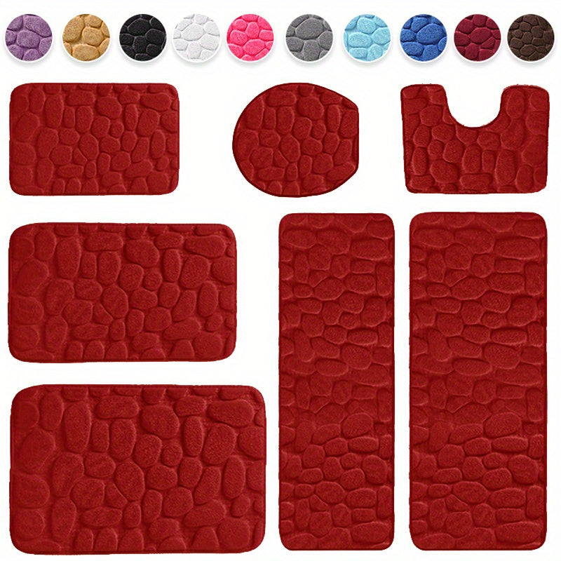 Soft and Non-Slip Cobblestone Pattern Bath Rug with Quick Dry Technology - Water Absorbent Shower Mat for Home Bathroom. Made of Machine Washable Polyester for Easy Cleaning. Perfect Bathroom Accessory and Decor Piece.