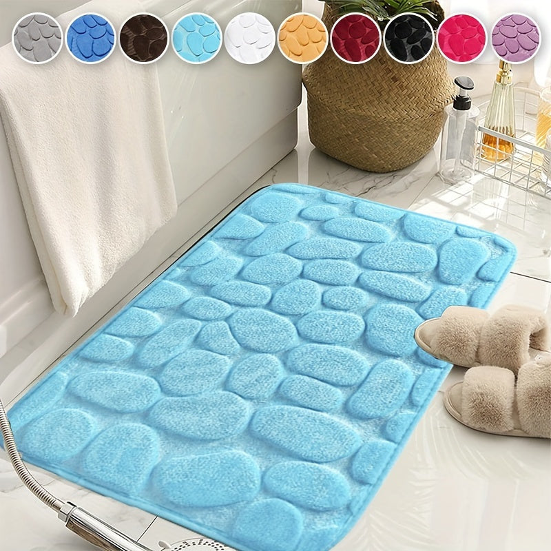 Soft and Non-Slip Cobblestone Pattern Bath Rug with Quick Dry Technology - Water Absorbent Shower Mat for Home Bathroom. Made of Machine Washable Polyester for Easy Cleaning. Perfect Bathroom Accessory and Decor Piece.