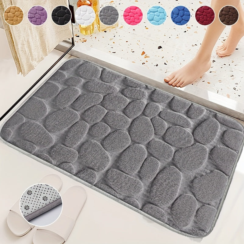 Soft and Non-Slip Cobblestone Pattern Bath Rug with Quick Dry Technology - Water Absorbent Shower Mat for Home Bathroom. Made of Machine Washable Polyester for Easy Cleaning. Perfect Bathroom Accessory and Decor Piece.