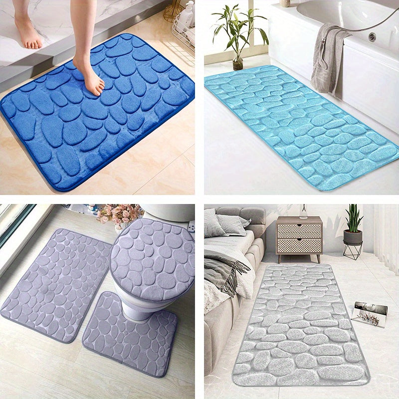 Soft and Non-Slip Cobblestone Pattern Bath Rug with Quick Dry Technology - Water Absorbent Shower Mat for Home Bathroom. Made of Machine Washable Polyester for Easy Cleaning. Perfect Bathroom Accessory and Decor Piece.