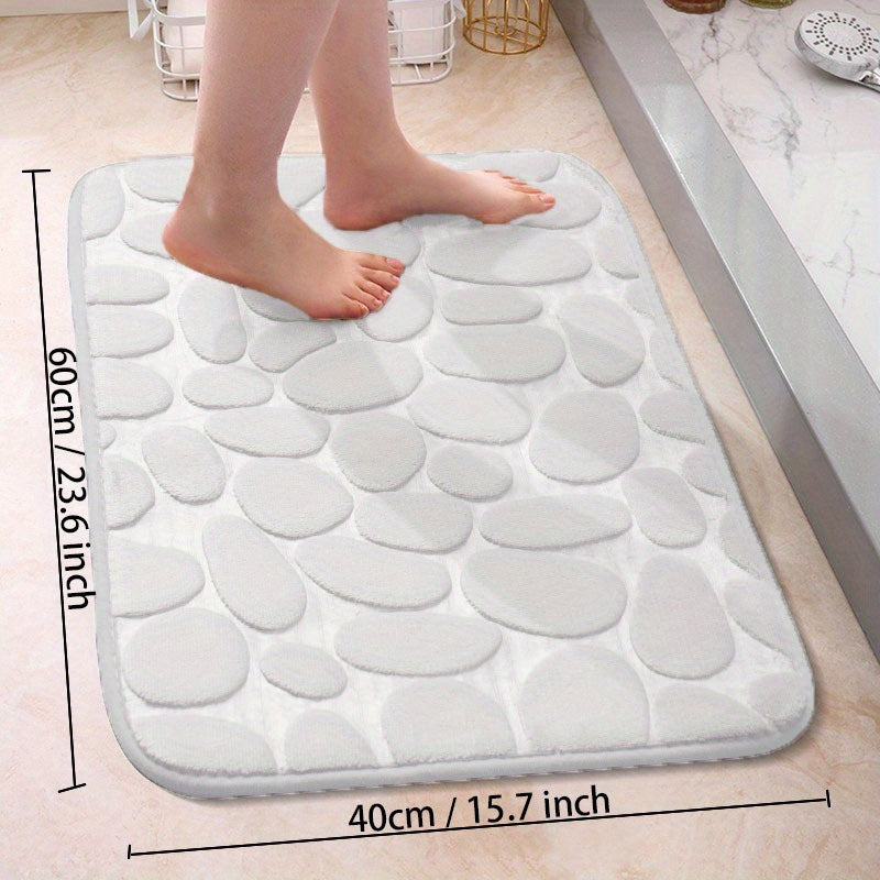 Soft and Non-Slip Cobblestone Pattern Bath Rug with Quick Dry Technology - Water Absorbent Shower Mat for Home Bathroom. Made of Machine Washable Polyester for Easy Cleaning. Perfect Bathroom Accessory and Decor Piece.