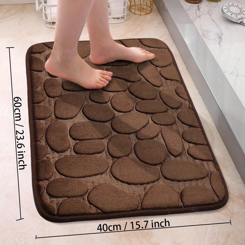 Soft and Non-Slip Cobblestone Pattern Bath Rug with Quick Dry Technology - Water Absorbent Shower Mat for Home Bathroom. Made of Machine Washable Polyester for Easy Cleaning. Perfect Bathroom Accessory and Decor Piece.