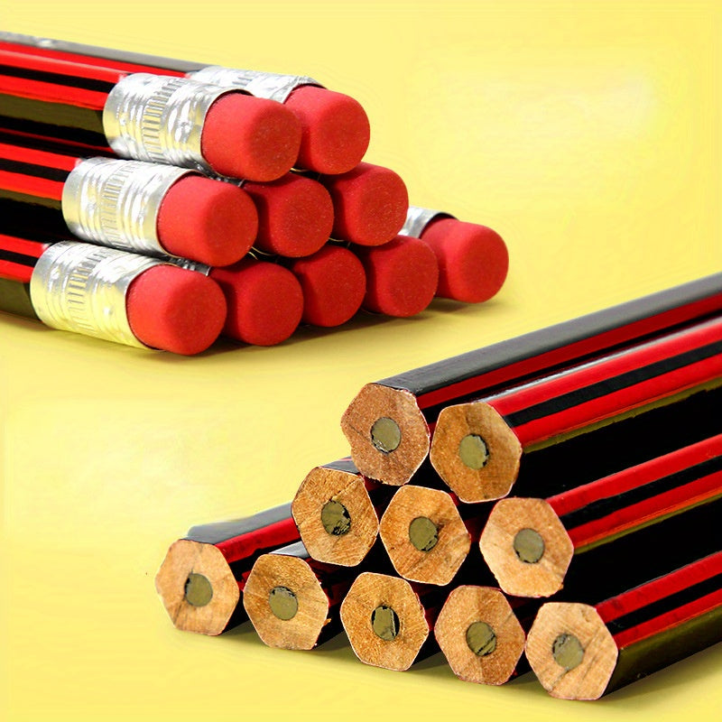 50pcs HB Pencil Set with Erasers - Fine 0.3mm, Red & Black Design, Durable & Comfortable