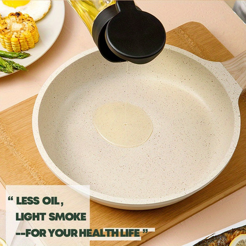 Non-stick frying pan with lid, coated with medical stone for all stovetops. Ideal for cooking vegetables, beef, pork, and fish with ease.