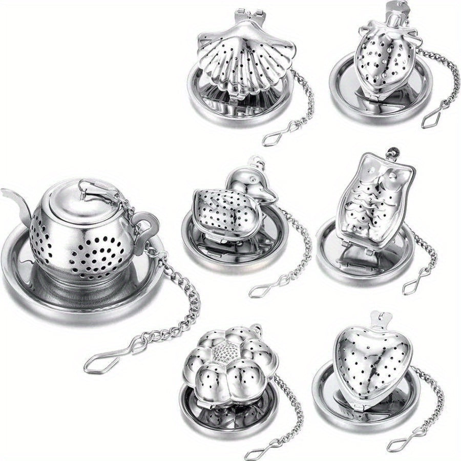 Enhance Your Tea Experience with a 2-Piece Set of Stylish Stainless Steel Tea Infusers - Beautifully Designed with Decorative Lids for Brewing Herbal & Spice Blends in Teapots, Includes Owl, Pomegranate, Cactus, Fish, and Other Unique Designs - Ideal Tea